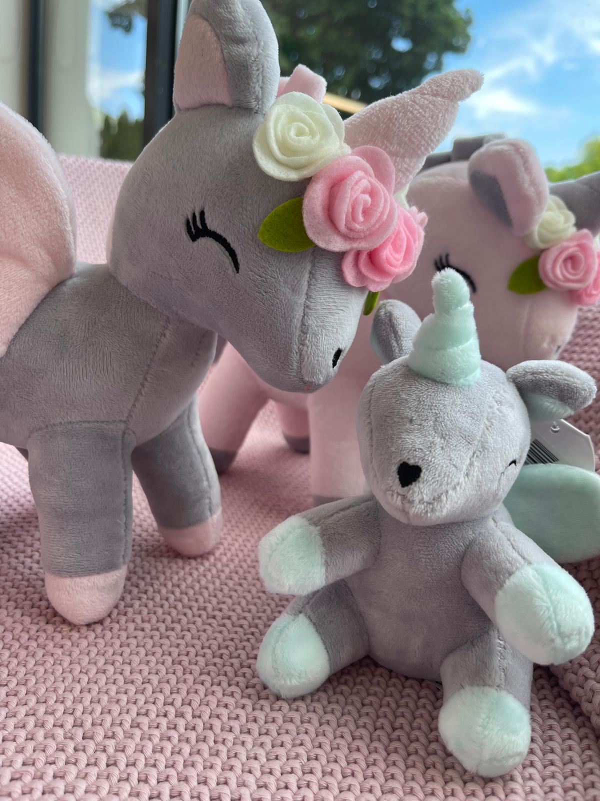 Pluszowy Jednorożec z wianuszkiem rozmiar M- Szaro/Różowy - obrazek 10