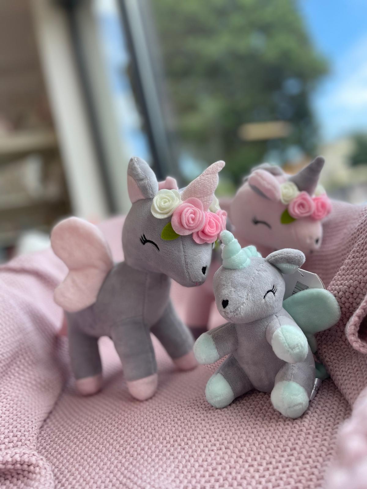 Pluszowy Jednorożec z wianuszkiem rozmiar M- Szaro/Różowy - obrazek 7