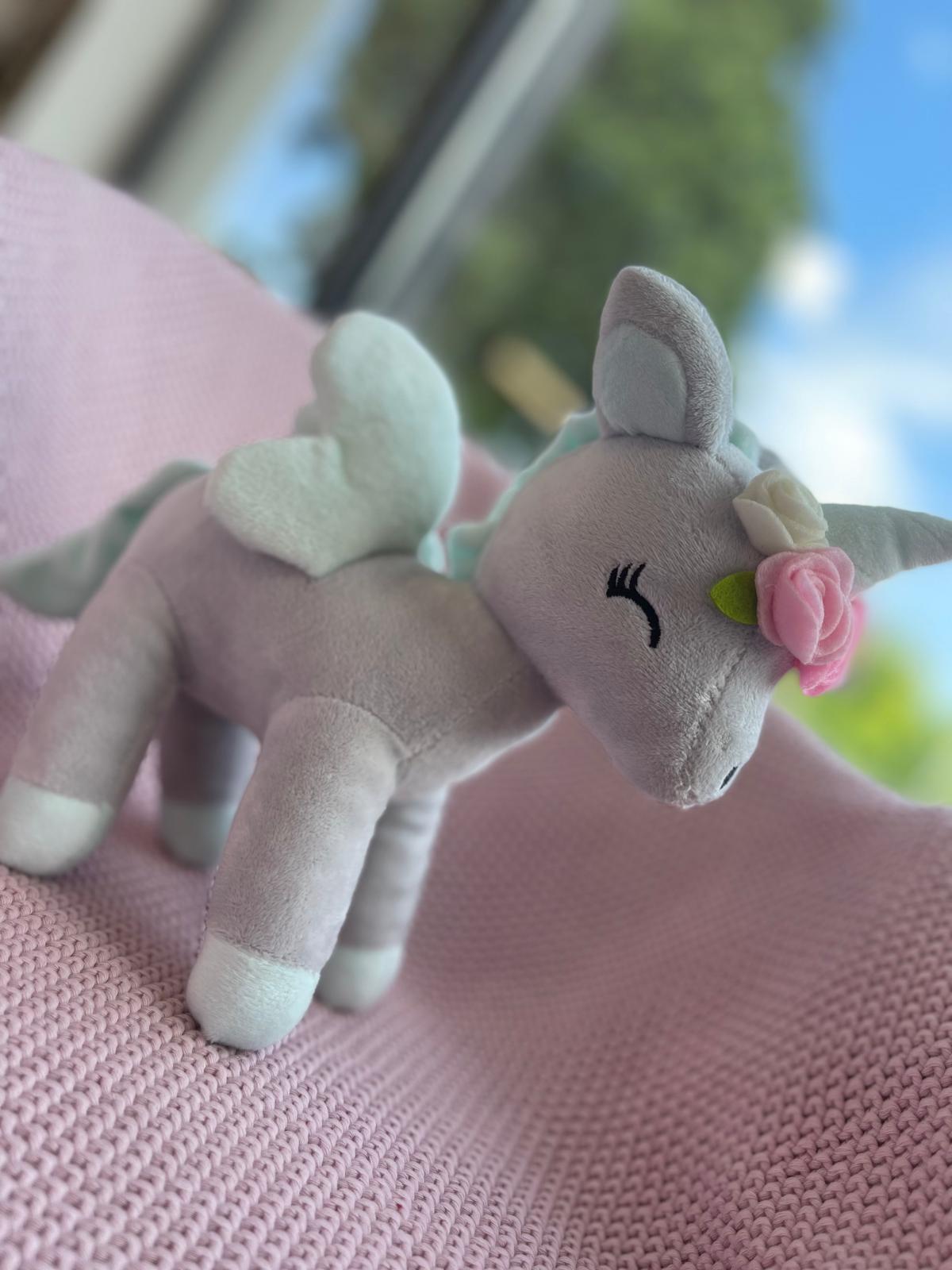 Pluszowy Jednorożec z wianuszkiem rozmiar M- Szaro/miętowy - obrazek 5