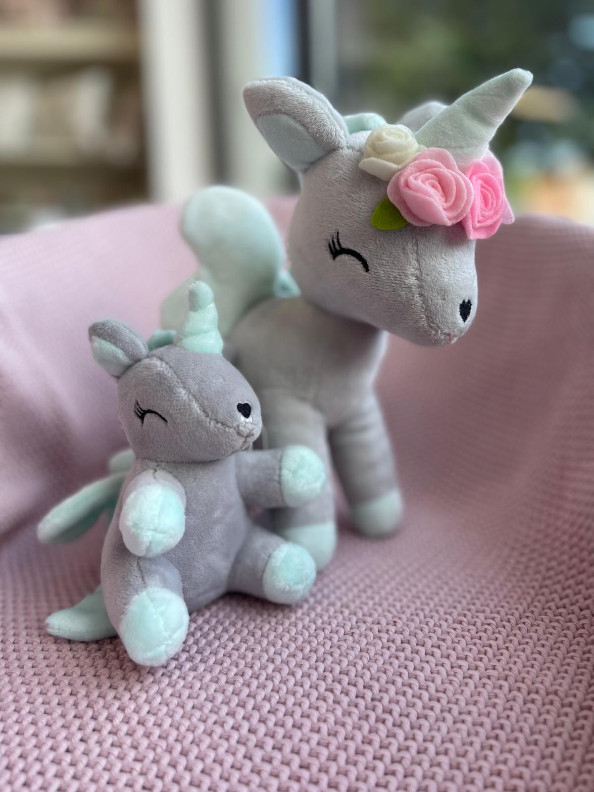 Pluszowy Jednorożec z wianuszkiem rozmiar M- Szaro/miętowy - obrazek 6