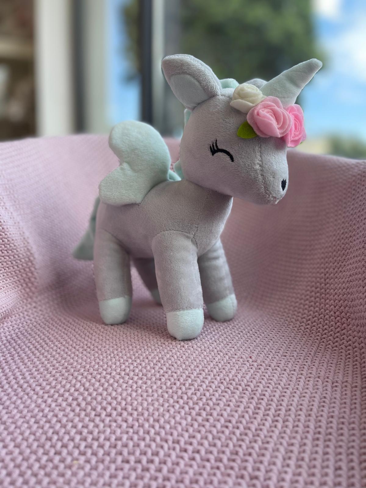 Pluszowy Jednorożec z wianuszkiem rozmiar M- Szaro/miętowy - obrazek 8