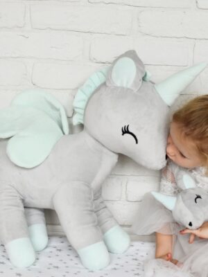 Pluszowy jednorożec rozmiar XL - Szaro/miętowy