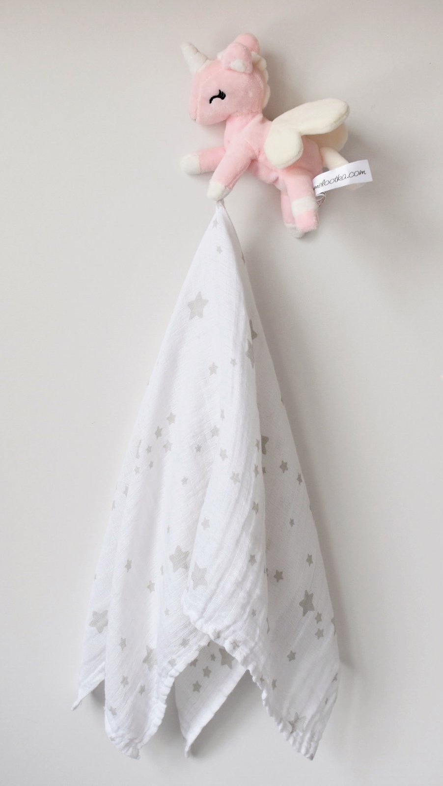 Rózowo- kremowy jednorożec z muślinową pieluszką- Melootka - obrazek 4